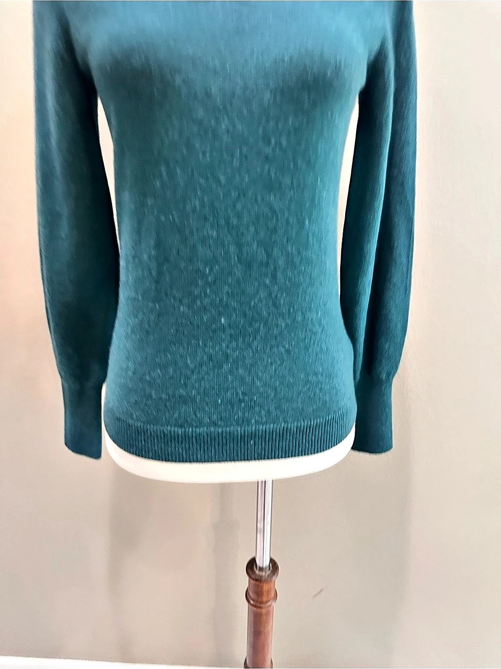 Talbots Pure Cashmere V-Neck Sweater Blue Green Petite Small - Picture 8 of 13